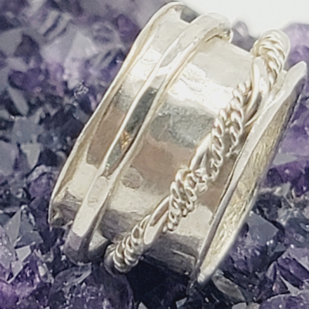 SPINNER MEDITATION RING HANDMADE IN STERLING SILVER METAL SIZE 5.5 - Picture 4 of 6